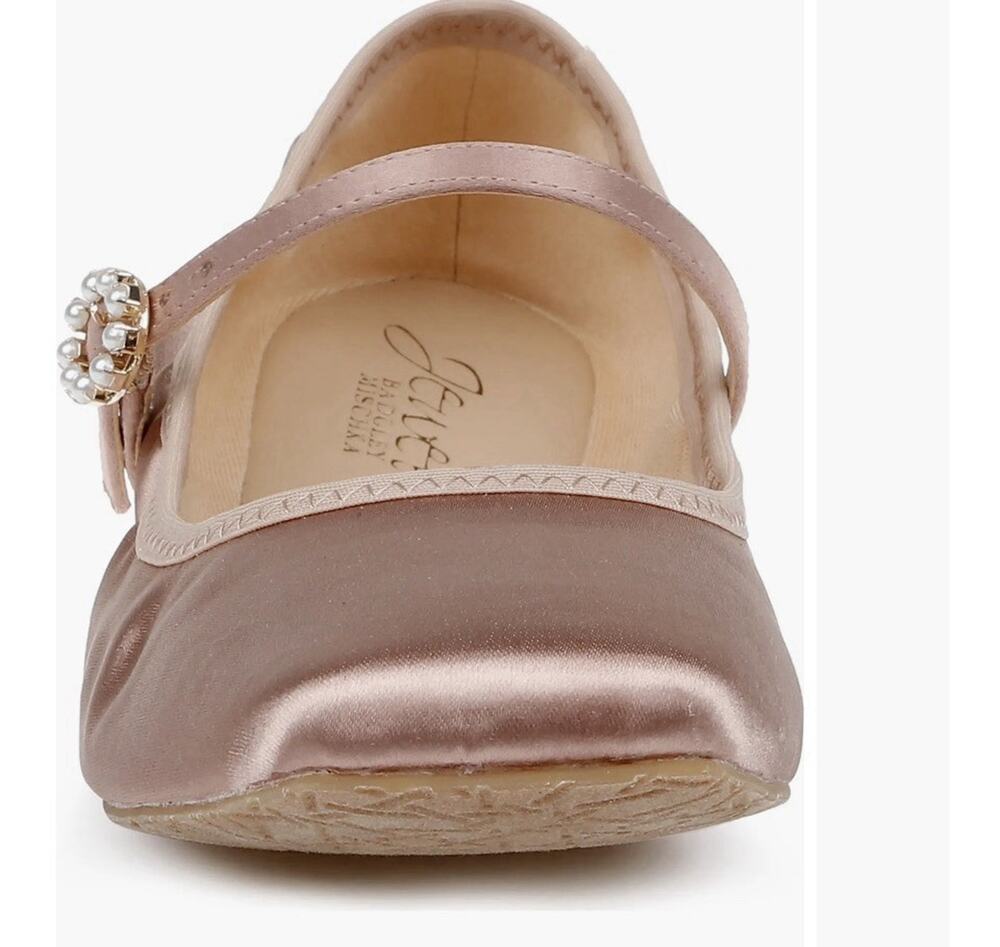 Badgley Mischka Jewel Blush Pink Satin Ballet Flats Rhinestone Ankle Strap